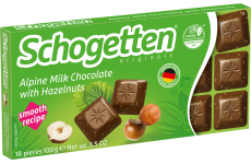 Шоколад "Schogetten" alpine milk, hazelnuts 100г